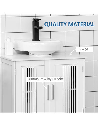 kleankin Modern Under Sink Cabinet with 2 Doors, Bathroom Vanity Unit, Pedestal Under Sink Design, Storage Cupboard with Adjusta