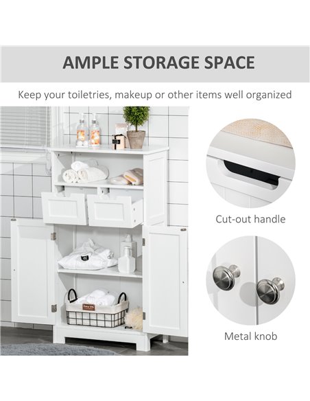 Kleankin Freestanding Bathroom Cabinet, Narrow Freestanding Unit, Storage Cupboard Organizer with 2 Drawer Adjustable Shelf, Whi - pic 37214 | FastDaddyshop