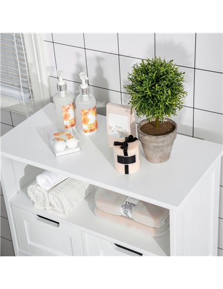 Kleankin Freestanding Bathroom Cabinet, Narrow Freestanding Unit, Storage Cupboard Organizer with 2 Drawer Adjustable Shelf, Whi - pic 37216 | FastDaddyshop