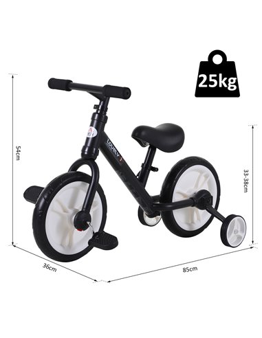 HOMCOM PP Toddlers Removable Stabiliser Balance Bike Black