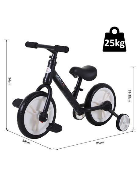 HOMCOM PP Toddlers Removable Stabiliser Balance Bike Black - pic 3722 | FastDaddyshop