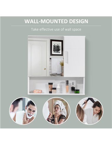 Kleankin Bathroom Mirror Cabinet, Wall Mounted Storage Cupboard Organizer, White 834-347WT