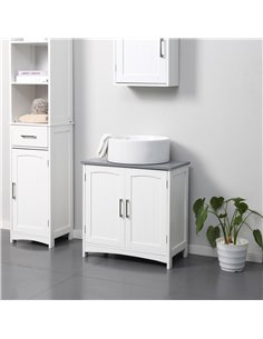 Kleankin Pedestal Under Sink Cabinet with Double Doors, White 834-356LG 2