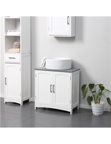 Kleankin Pedestal Under Sink Cabinet with Double Doors, White 834-356LG