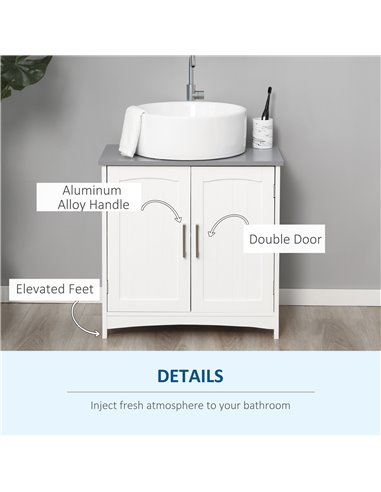 kleankin Pedestal Under Sink Cabinet with Double Doors, Modern Bathroom Vanity Unit, Storage Cupboard with Adjustable Shelves, W