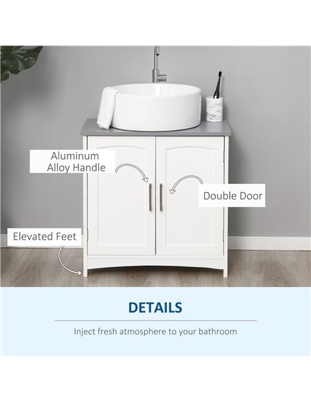 kleankin Pedestal Under Sink Cabinet with Double Doors, Modern Bathroom Vanity Unit, Storage Cupboard with Adjustable Shelves, W - pic 37232 | FastDaddyshop