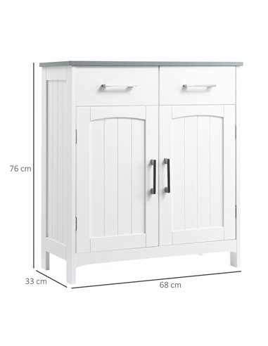 Kleankin Bathroom Floor Cabinet, Freestanding Wooden Storage Cupboard, White 834-360