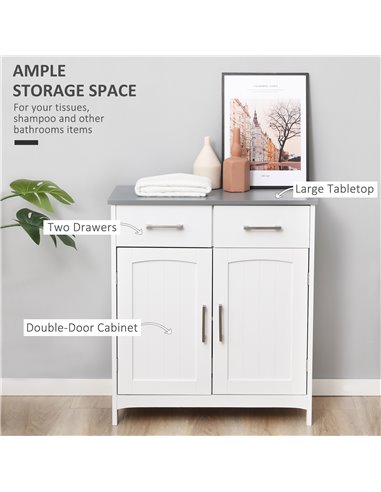 Kleankin Bathroom Floor Cabinet, Freestanding Wooden Storage Cupboard, White 834-360
