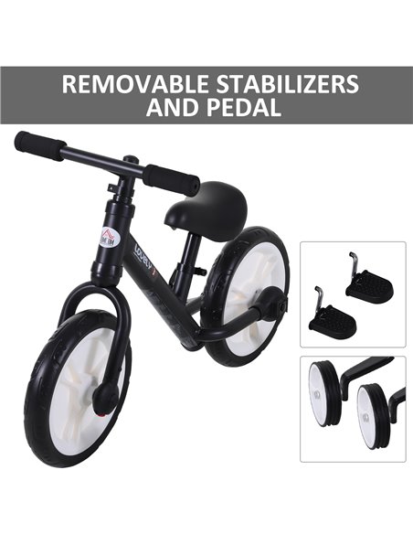 HOMCOM PP Toddlers Removable Stabiliser Balance Bike Black - pic 3724 | FastDaddyshop