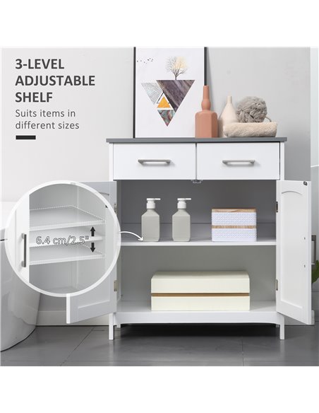 Kleankin Bathroom Floor Cabinet, Freestanding Wooden Free Standing Storage Cupboard with 2 Drawers, Double Doors, Adjustable She - pic 37240 | FastDaddyshop