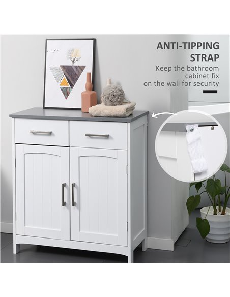 Kleankin Bathroom Floor Cabinet, Freestanding Wooden Free Standing Storage Cupboard with 2 Drawers, Double Doors, Adjustable She - pic 37241 | FastDaddyshop