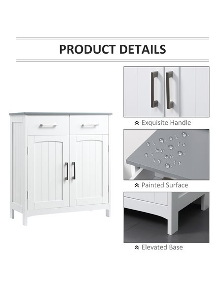 Kleankin Bathroom Floor Cabinet, Freestanding Wooden Free Standing Storage Cupboard with 2 Drawers, Double Doors, Adjustable She - pic 37242 | FastDaddyshop