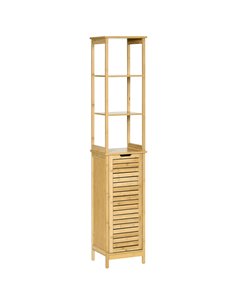 Kleankin Bathroom Floor Cabinet with 3 Shelves and Cupboard, Natural 834-408