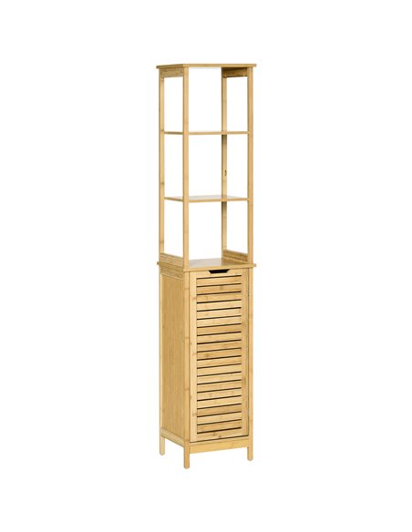 Kleankin Bathroom Floor Cabinet with 3 Shelves and Cupboard, Natural 834-408 - pic 37245 | FastDaddyshop