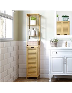 Kleankin Bathroom Floor Cabinet with 3 Shelves and Cupboard, Natural 834-408 2