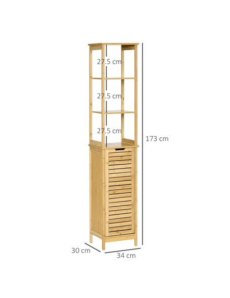 Kleankin Bathroom Floor Cabinet with 3 Shelves and Cupboard, Natural 834-408 - pic 37247 | FastDaddyshop