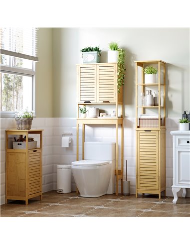 Kleankin Bathroom Floor Cabinet with 3 Shelves and Cupboard, Natural 834-408