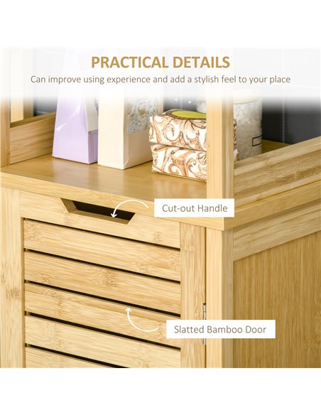 kleankin Bathroom Floor Cabinet with 3 Shelves and Cupboard, Slim and Freestanding Organiser, Tallboy with Storage, Natural 834- - pic 37251 | FastDaddyshop