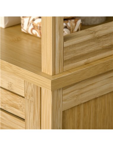kleankin Bathroom Floor Cabinet with 3 Shelves and Cupboard, Slim and Freestanding Organiser, Tallboy with Storage, Natural 834-