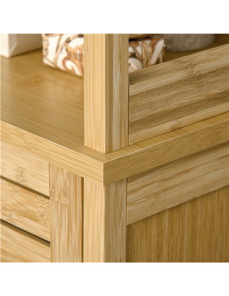 kleankin Bathroom Floor Cabinet with 3 Shelves and Cupboard, Slim and Freestanding Organiser, Tallboy with Storage, Natural 834- - pic 37253 | FastDaddyshop