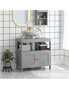 Kleankin Pedestal Under Sink Cabinet with Double Doors, Light Grey 834-358LG 2