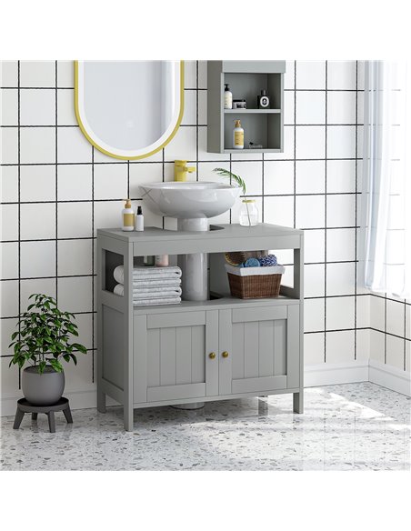 Kleankin Pedestal Under Sink Cabinet with Double Doors, Light Grey 834-358LG - pic 37255 | FastDaddyshop