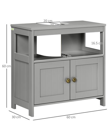Kleankin Pedestal Under Sink Cabinet with Double Doors, Light Grey 834-358LG