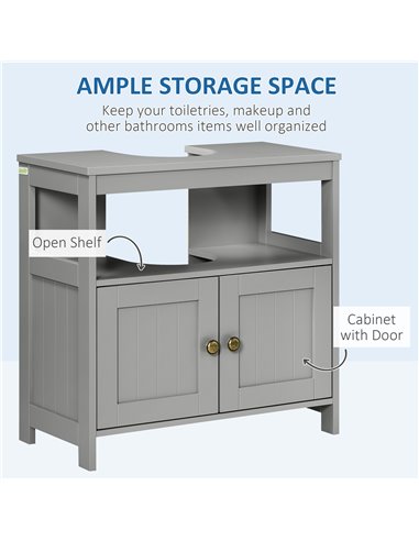 kleankin Pedestal Under Sink Cabinet with Double Doors, Modern Bathroom Vanity Storage Unit with Shelves, Light Grey 834-358LG