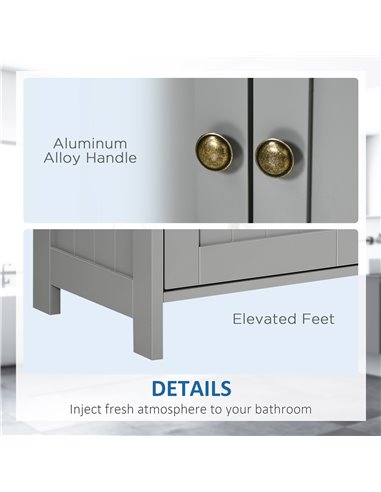 kleankin Pedestal Under Sink Cabinet with Double Doors, Modern Bathroom Vanity Storage Unit with Shelves, Light Grey 834-358LG