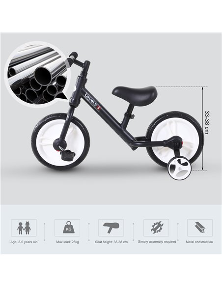 HOMCOM PP Toddlers Removable Stabiliser Balance Bike Black - pic 3726 | FastDaddyshop