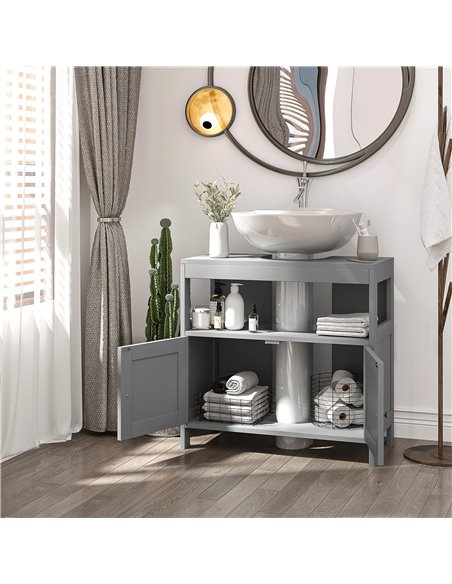 kleankin Pedestal Under Sink Cabinet with Double Doors, Modern Bathroom Vanity Storage Unit with Shelves, Light Grey 834-358LG - pic 37260 | FastDaddyshop