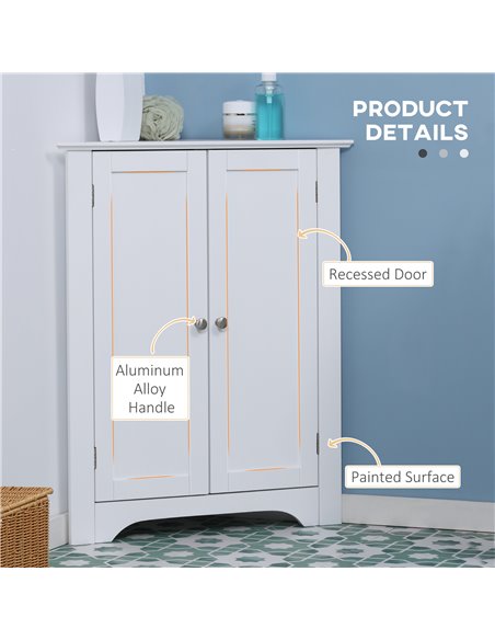 kleankin Triangle Bathroom Cabinet, Corner Bathroom Storage Unit with Adjustable Shelf and Recessed Door, Free Standing, White 8 - pic 37269 | FastDaddyshop