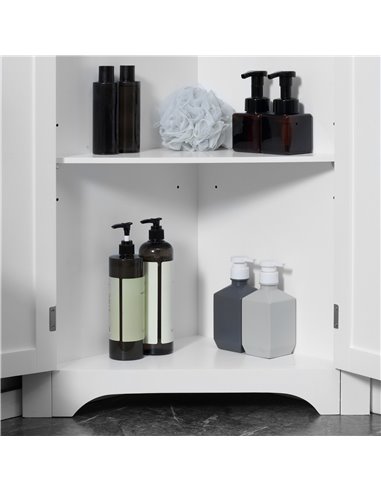 kleankin Triangle Bathroom Cabinet, Corner Bathroom Storage Unit with Adjustable Shelf and Recessed Door, Free Standing, White 8