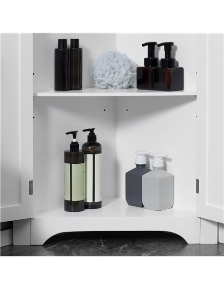 kleankin Triangle Bathroom Cabinet, Corner Bathroom Storage Unit with Adjustable Shelf and Recessed Door, Free Standing, White 8 - pic 37271 | FastDaddyshop