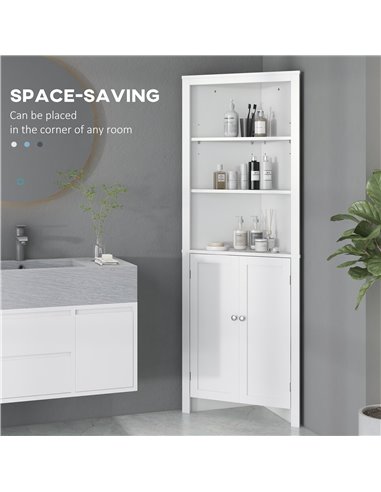 Kleankin Triangle Bathroom Cabinet, Corner Bathroom Storage Unit, White 834-434
