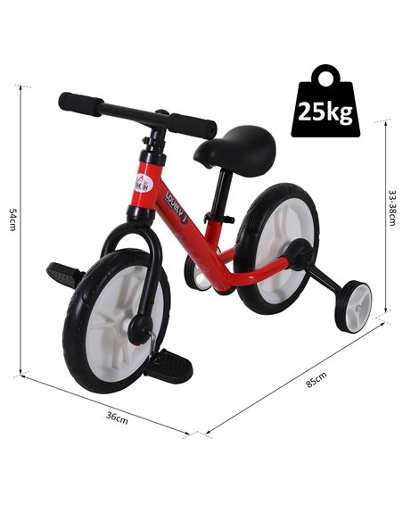 HOMCOM PP Toddlers Removable Stabiliser Balance Bike Red - pic 3728 | FastDaddyshop