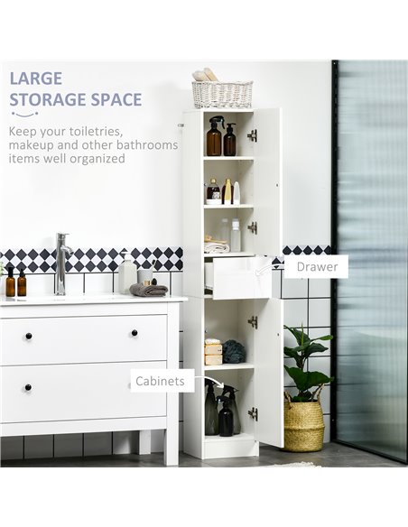 Kleankin Tall Bathroom Cabinet with Adjustable Shelves, White 834-460 - pic 37284 | FastDaddyshop