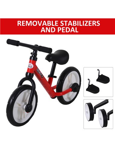 HOMCOM PP Toddlers Removable Stabiliser Balance Bike Red