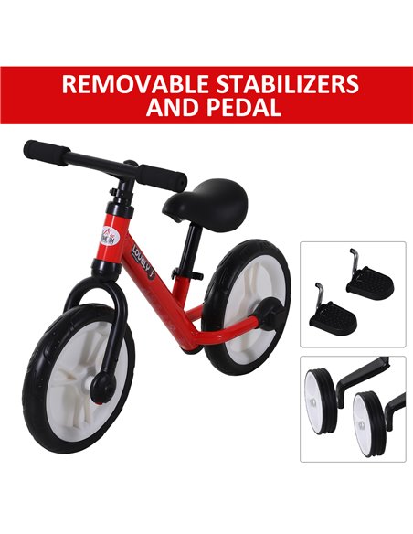 HOMCOM PP Toddlers Removable Stabiliser Balance Bike Red - pic 3729 | FastDaddyshop