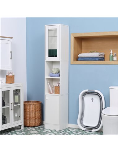 Kleankin Tall Bathroom Storage Cabinet with Mirror, White 834-461