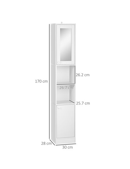 Kleankin Tall Bathroom Storage Cabinet with Mirror, White 834-461 - pic 37292 | FastDaddyshop