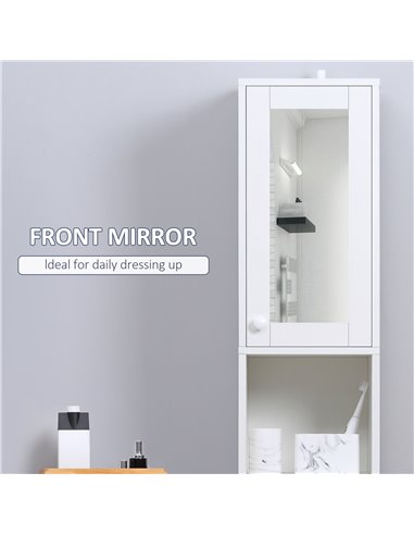 Kleankin Tall Bathroom Storage Cabinet with Mirror, White 834-461