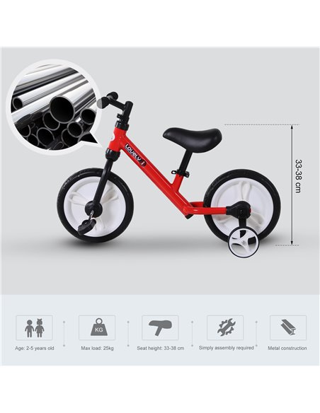 HOMCOM PP Toddlers Removable Stabiliser Balance Bike Red - pic 3731 | FastDaddyshop