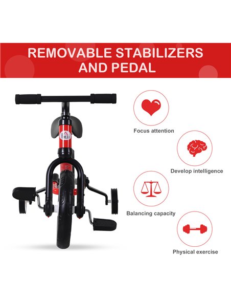 HOMCOM PP Toddlers Removable Stabiliser Balance Bike Red - pic 3732 | FastDaddyshop