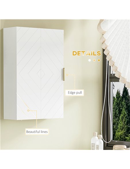 kleankin Bathroom Wall Cabinet, Over Toilet Storage Cupboard with Adjustable Shelves for Hallway, Living Room, White 837-339V80W - pic 37331 | FastDaddyshop
