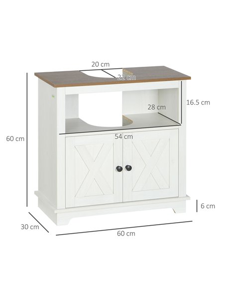 kleankin Under Sink Cabinet Bathroom Vanity Unit with Double Doors and Storage Shelves, 60 x 30 x 60cm, White 834-542V00WT - pic 37337 | FastDaddyshop