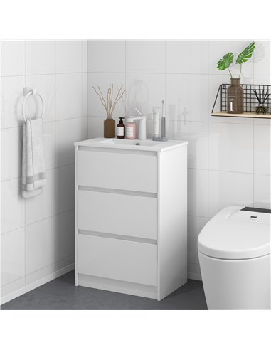 Kleankin 600mm Bathroom Vanity Unit, High Gloss White 834-531V00WT