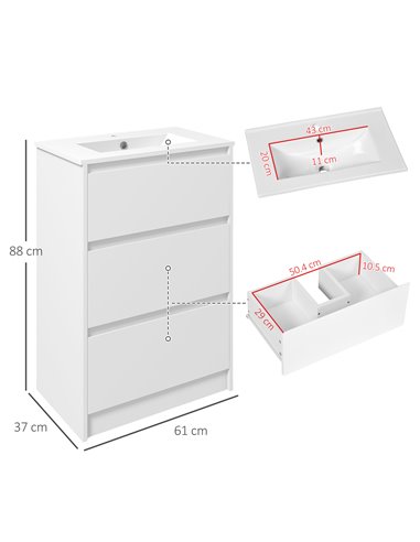 Kleankin 600mm Bathroom Vanity Unit, High Gloss White 834-531V00WT