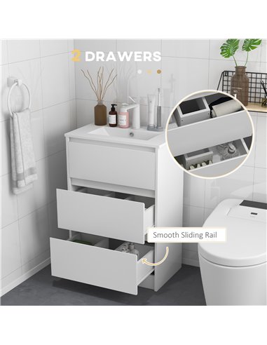 Kleankin 600mm Bathroom Vanity Unit, High Gloss White 834-531V00WT
