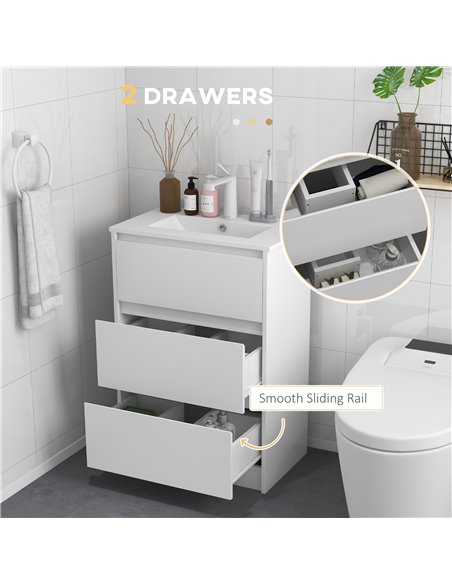 Kleankin 600mm Bathroom Vanity Unit, High Gloss White 834-531V00WT - pic 37347 | FastDaddyshop